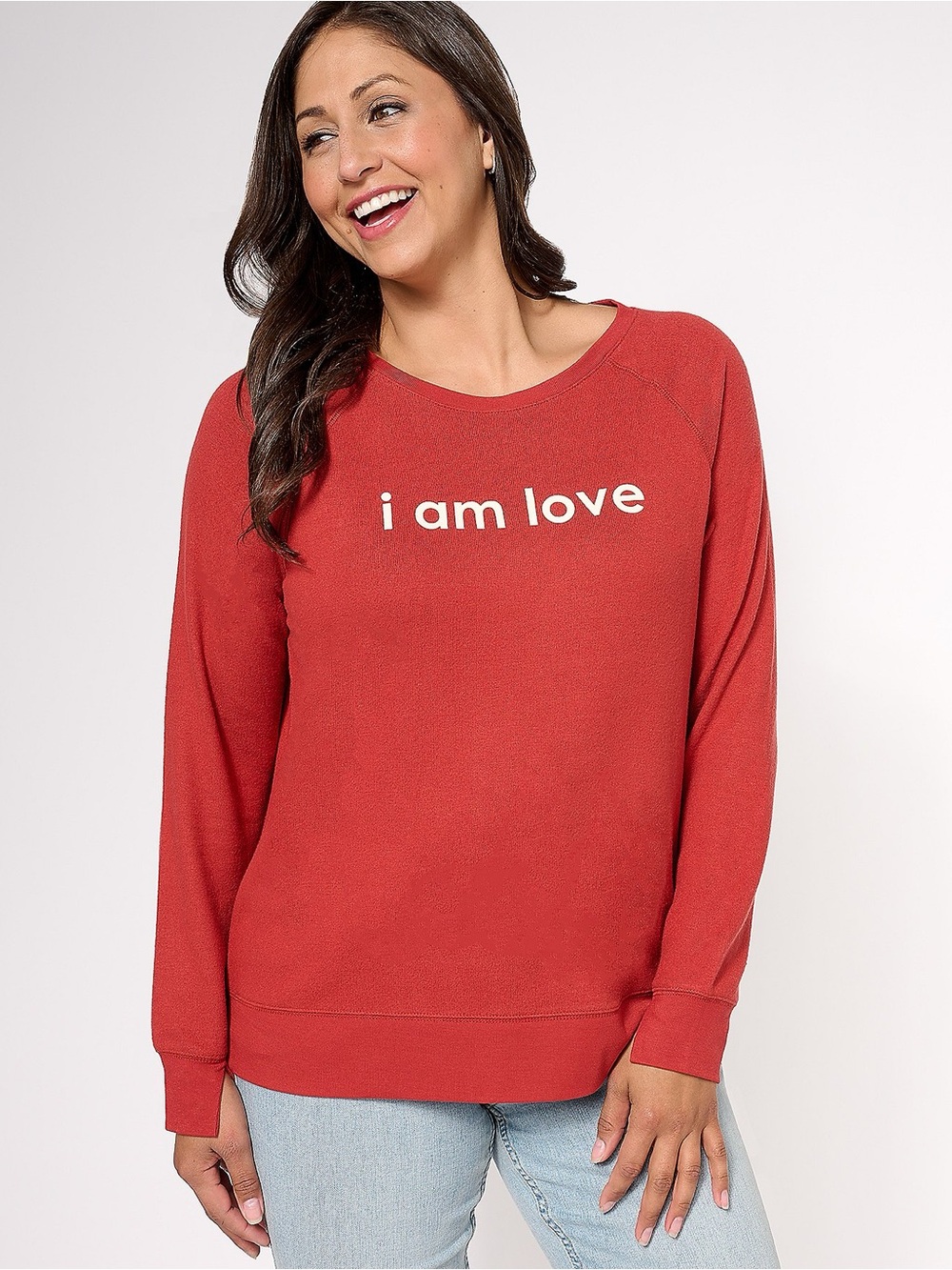 Peace Love World Red 'i am‎ love' Crewneck Sweatshirt